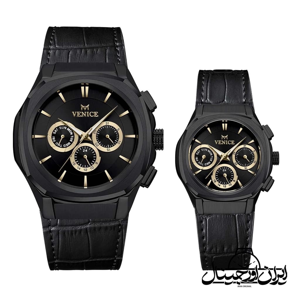 ساعت ست چرمی ونیز فول دیت Venice Full Date Couple Watch 80157-6
