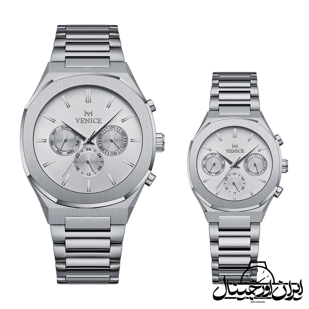 ساعت مچی سه موتوره ونیز ست Venice Full Date Couple Watch 80153-8