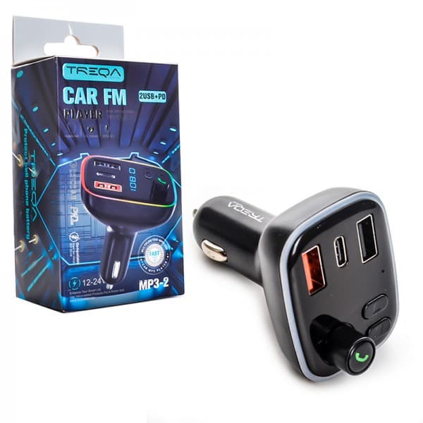 FM پلیر بلوتوث فلش خور + شارژر فندکی 20W سه پورت (TREQA) مدل MP3-2 — تصویر ۴