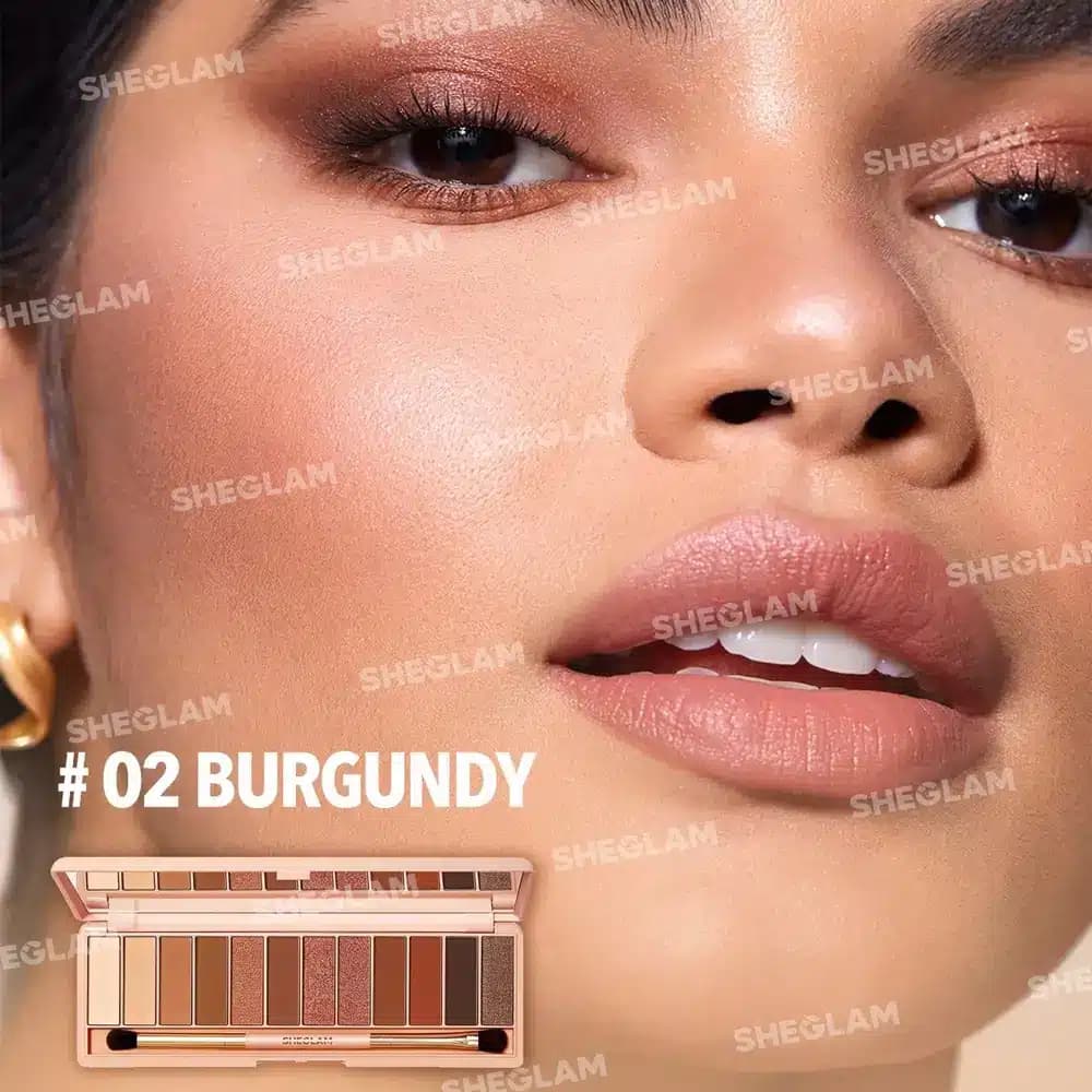 پالت سایه چشم ۱۲ رنگ Burgundy (پیگمنت بالا، ضد ریزش) — تصویر ۳
