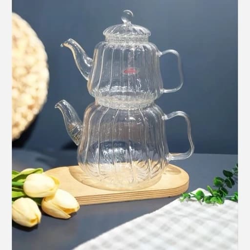 کتری قوری پیرکس شفاف مدل خمره ای دو تیکه وارداتی (پس کرایه)