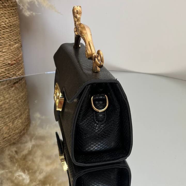 کیف پوست ماری دسته پلنگی مشکی — تصویر ۶