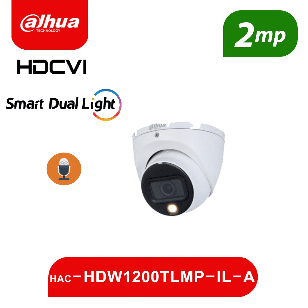 دوربین دام 2 مگاپیکسل DH-HAC-HDW1200TLMP-IL-A برند داهوا بدنه فلزی + دید در شب رنگی هوشمند + میکروفن — تصویر ۲