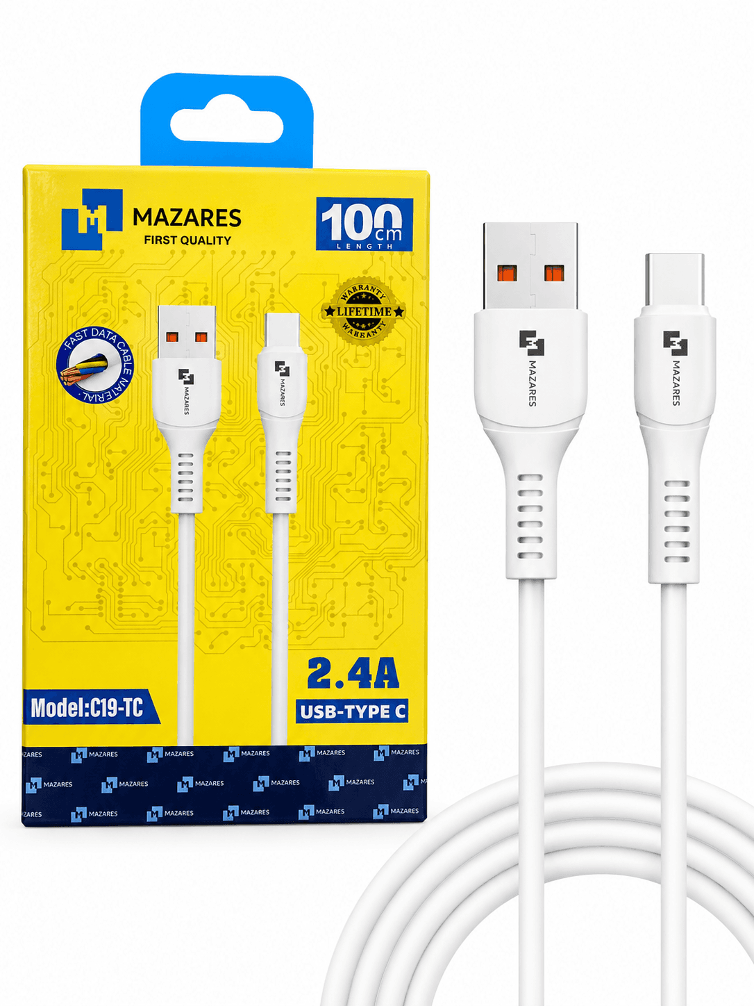 کابل شارژ تایپ سی MAZARESS مدل C19-TC گارانتی 6 ماهه تاپیکا