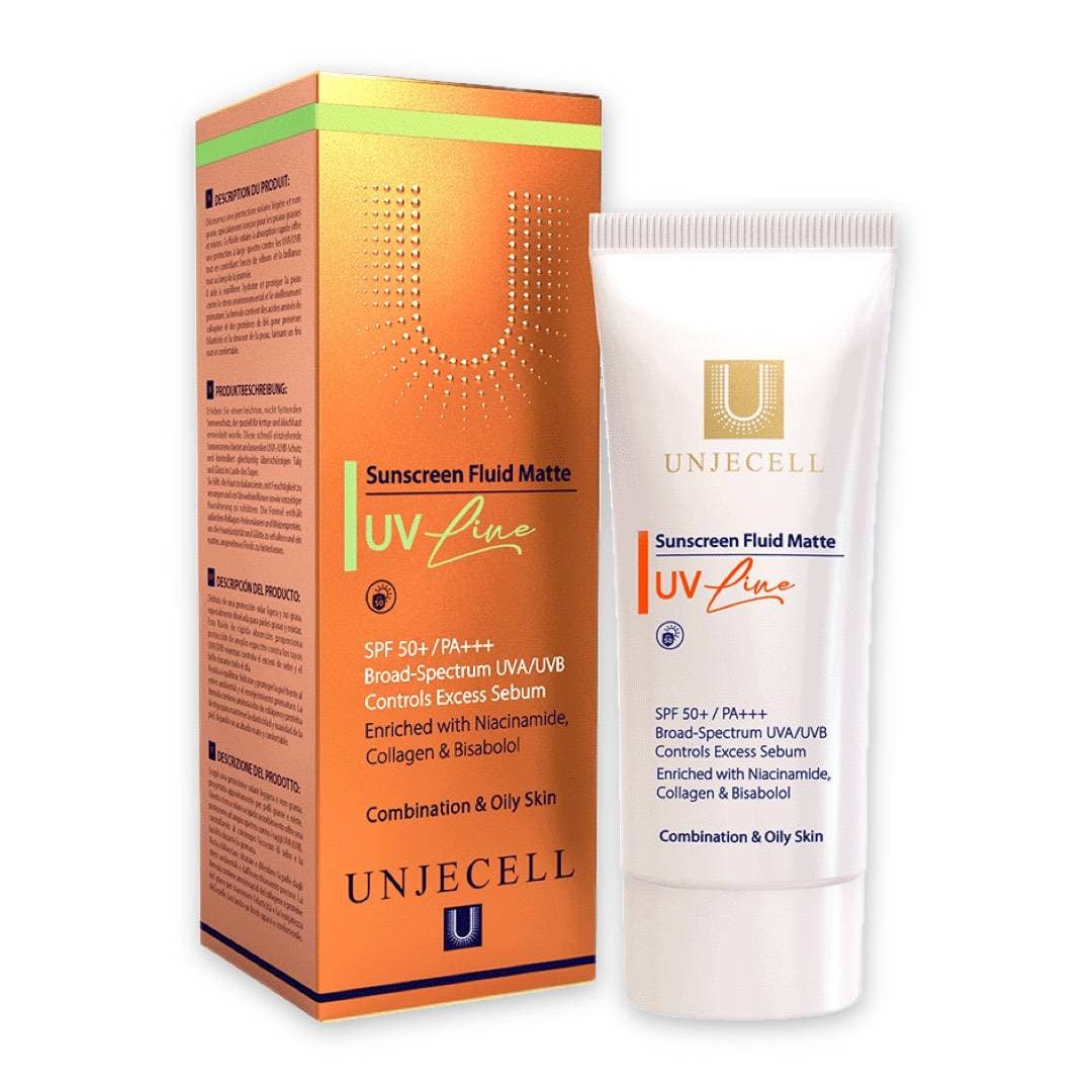 فلوئید ضد آفتاب و متعادل کننده چربی آنژسل UNJECELL مناسب پوست مختلط و چرب مدل Uv Line حجم 40 میل — تصویر ۲