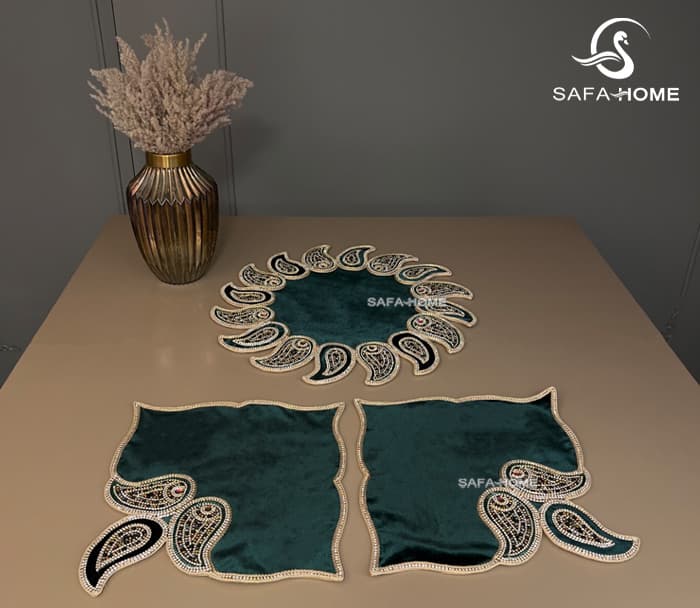 سرویس رومیزی مخمل 4 تکه مدل فاخر جواهردوزی — تصویر ۱۰