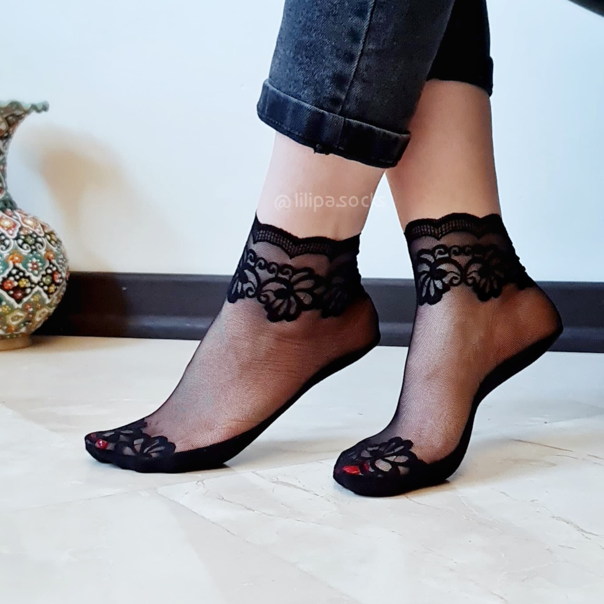 جوراب مجلسی گل دوبل مچی گیپوری زنانه