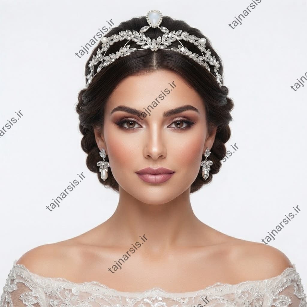 تاج عروس شیک و ظریف | تاج عروس نگیندار و دستساز نارسیس — تصویر ۲