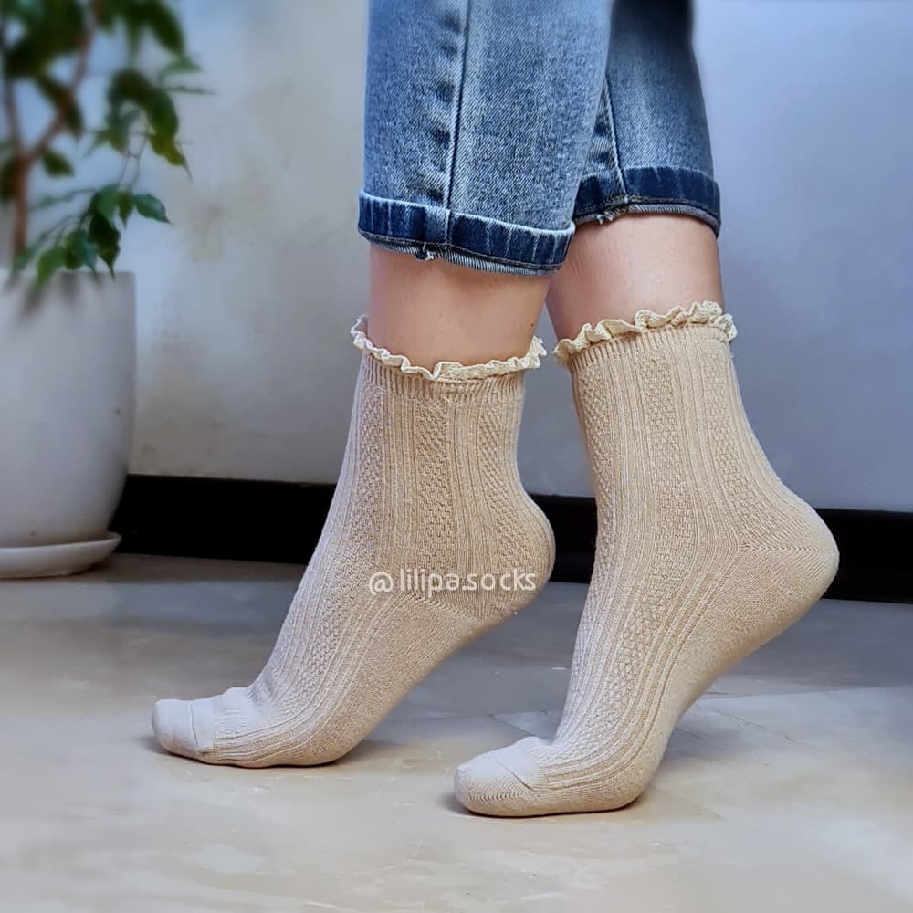 جوراب نیمساق رنگ پاستیلی لب گیپوری پنبه‌ای زنانه — تصویر ۵