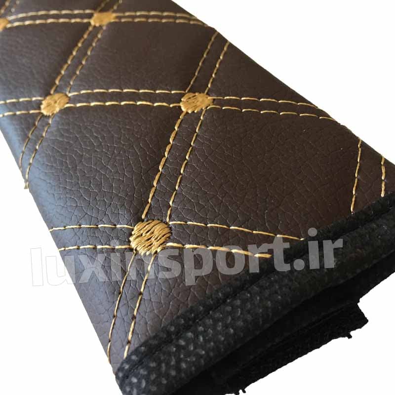 کاور کمربند ایمنی گلدوزی‌شده – طلایی چرم شکلاتی – بسته 2 عددی — تصویر ۴