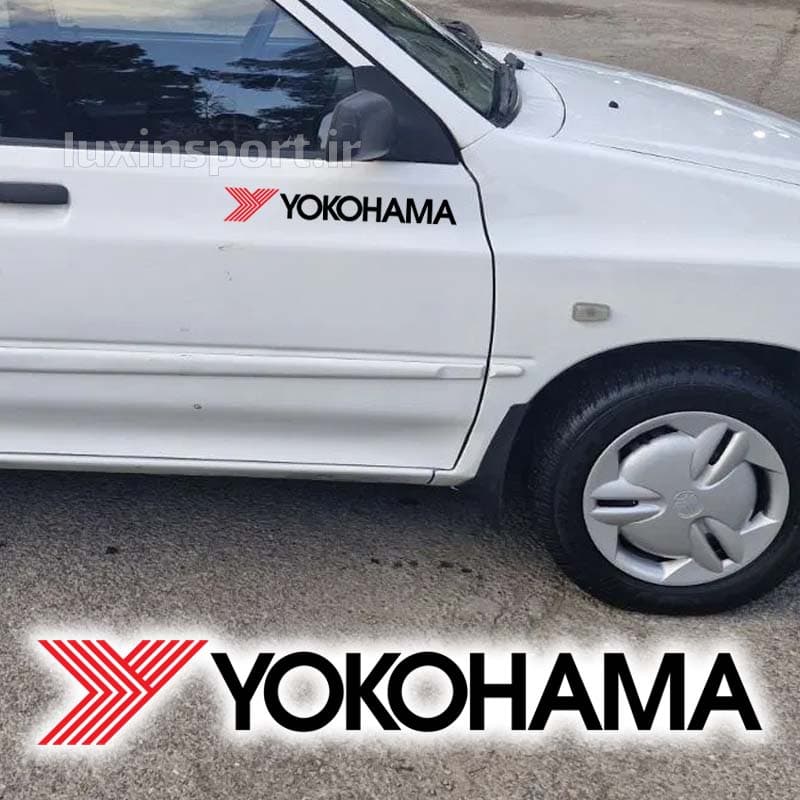 برچسب بدنه خودرو طرح YOKOHAMA – مشکی قرمز – 29*5 سانت