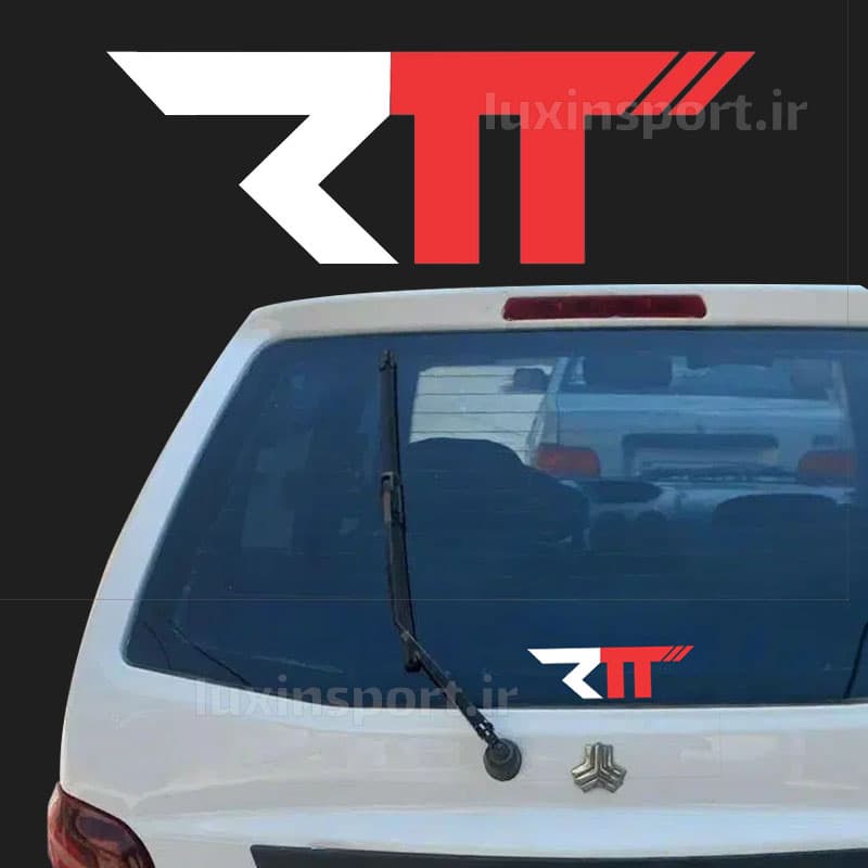 برچسب شیشه خودرو طرح RTT – سفید قرمز – 20*7 سانت