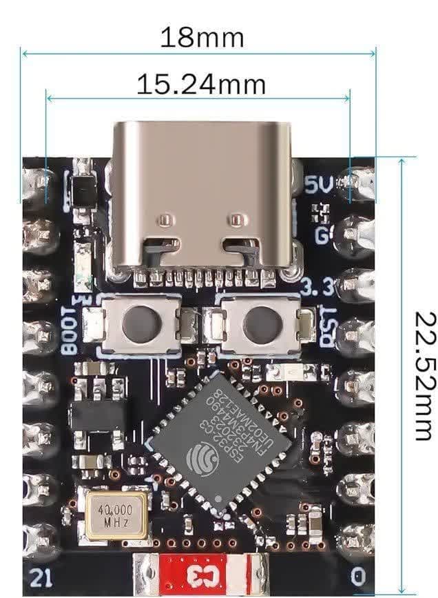 برد توسعه ESP32-C3 SUPER MINI لحیم نشده — تصویر ۲
