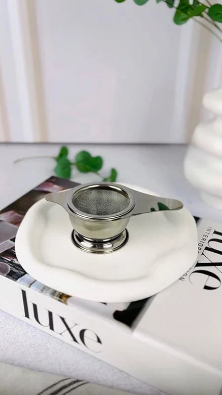 صافی چای استنددار استیل | فیلتر چای با کاسه مخصوص و طراحی کاربردی