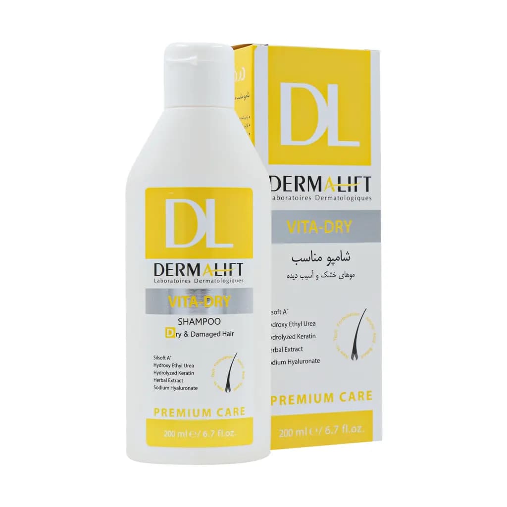 شامپو موی خشک و آسیب دیده درمالیفت مدل Vita Dry حجم 200 میل