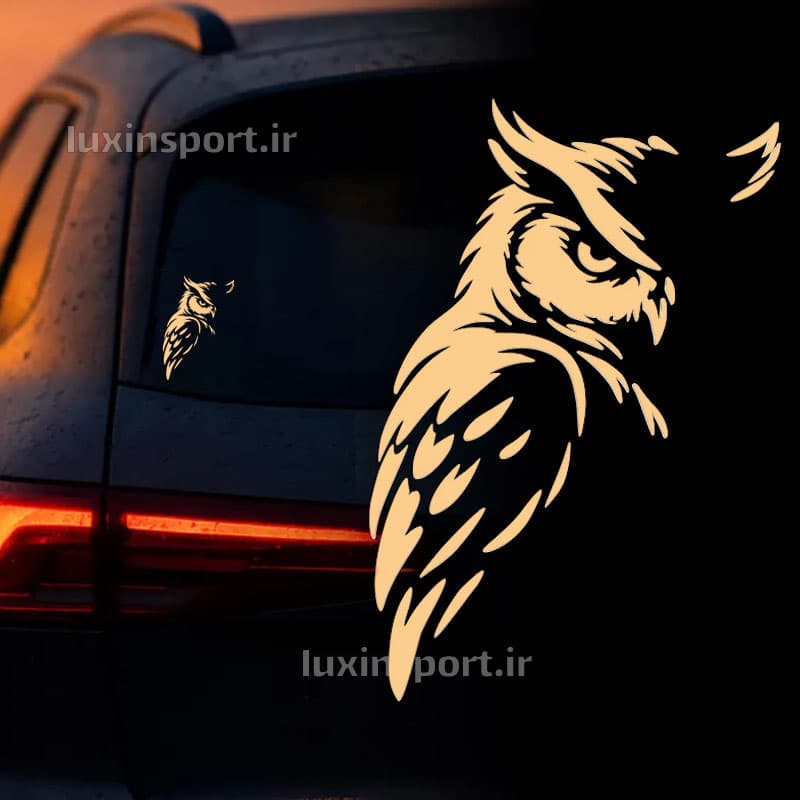 برچسب شیشه خودرو طرح جغد – طلایی – 23*15 سانت — تصویر ۴