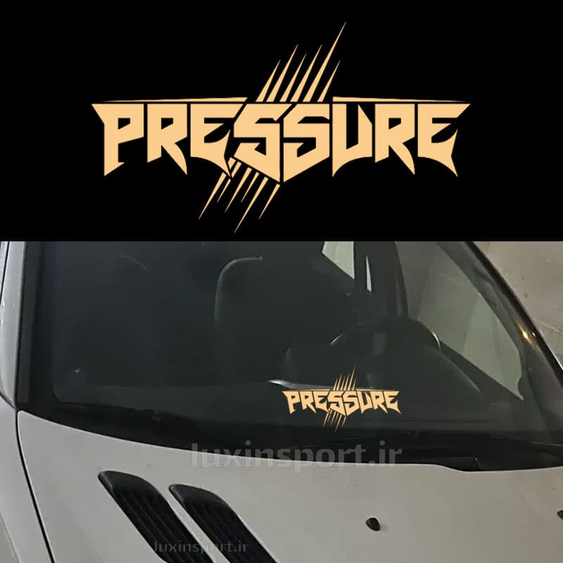 برچسب شیشه خودرو نوشته PRESSURE – طلایی – 25*14 سانت — تصویر ۴