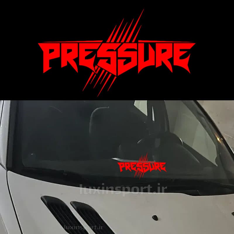 برچسب شیشه خودرو نوشته PRESSURE – قرمز – 25*14 سانت — تصویر ۴