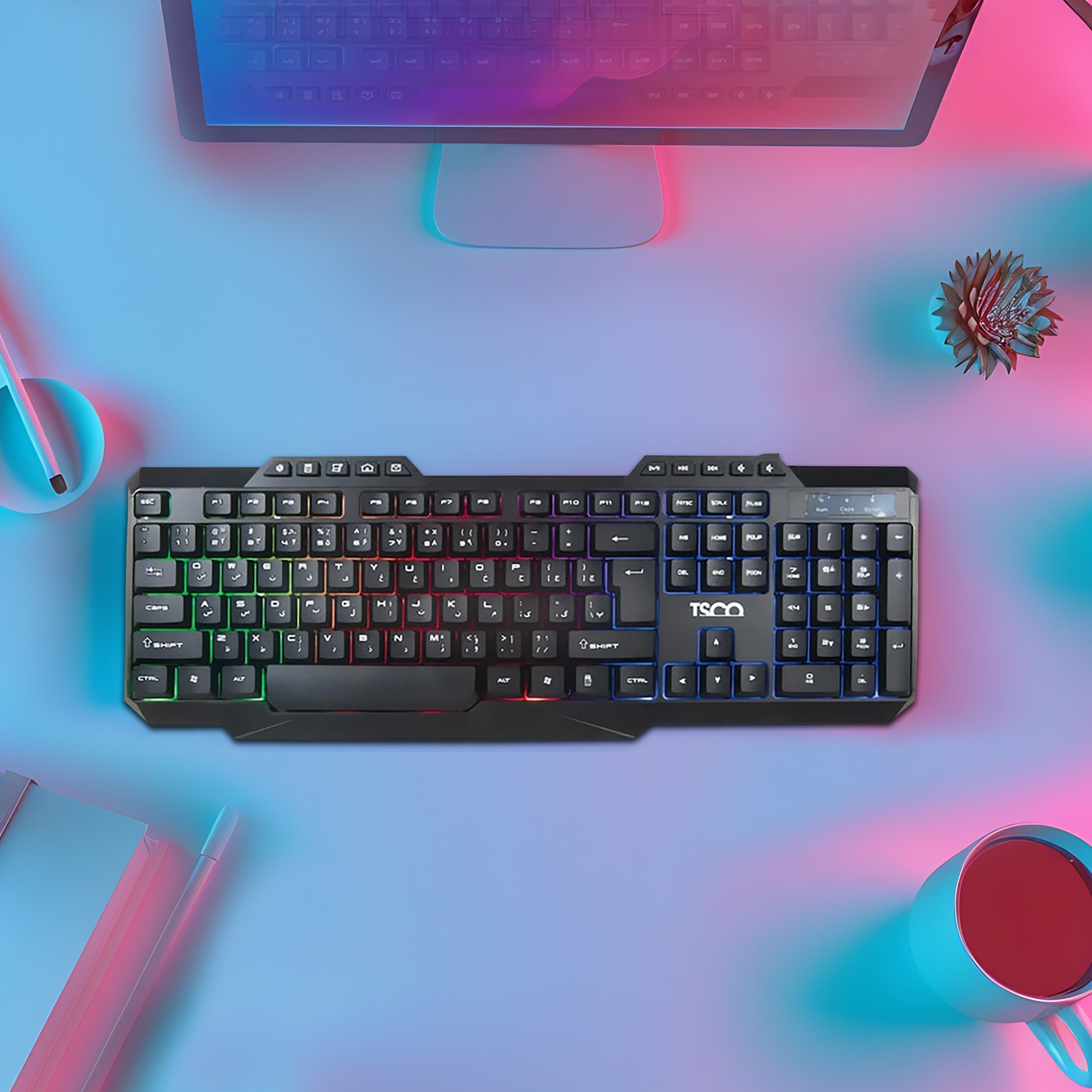 کیبورد باسیم تسکو مدل TK 8019، سوئیچ ممبران، Full-size، نورپردازی LED RGB — تصویر ۱۱