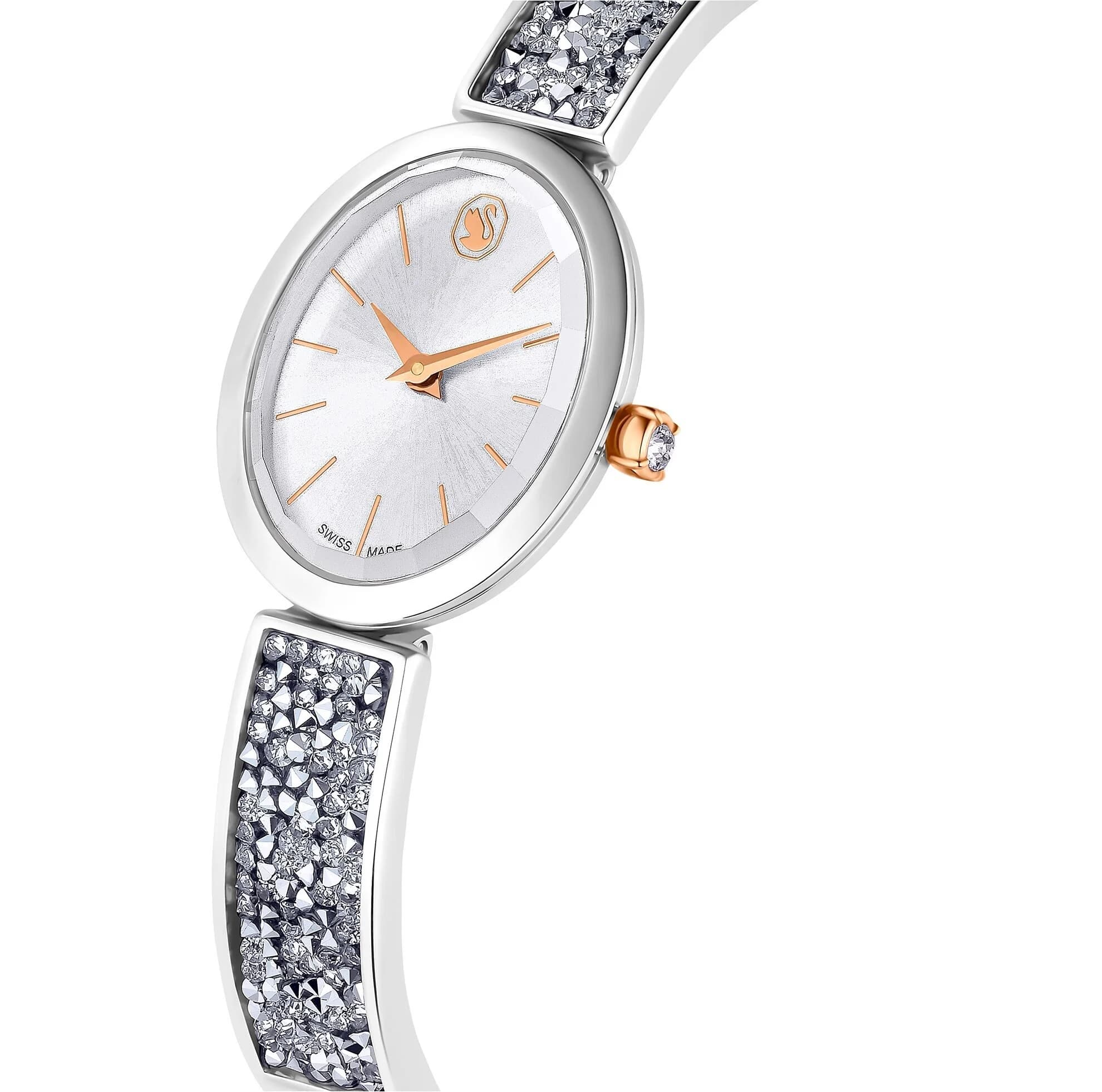 ساعت مچی نقره ای سوئیسی سواروسکی اورجینال Swarovski Crystal Rock Oval Saat watch 5656878 — تصویر ۴
