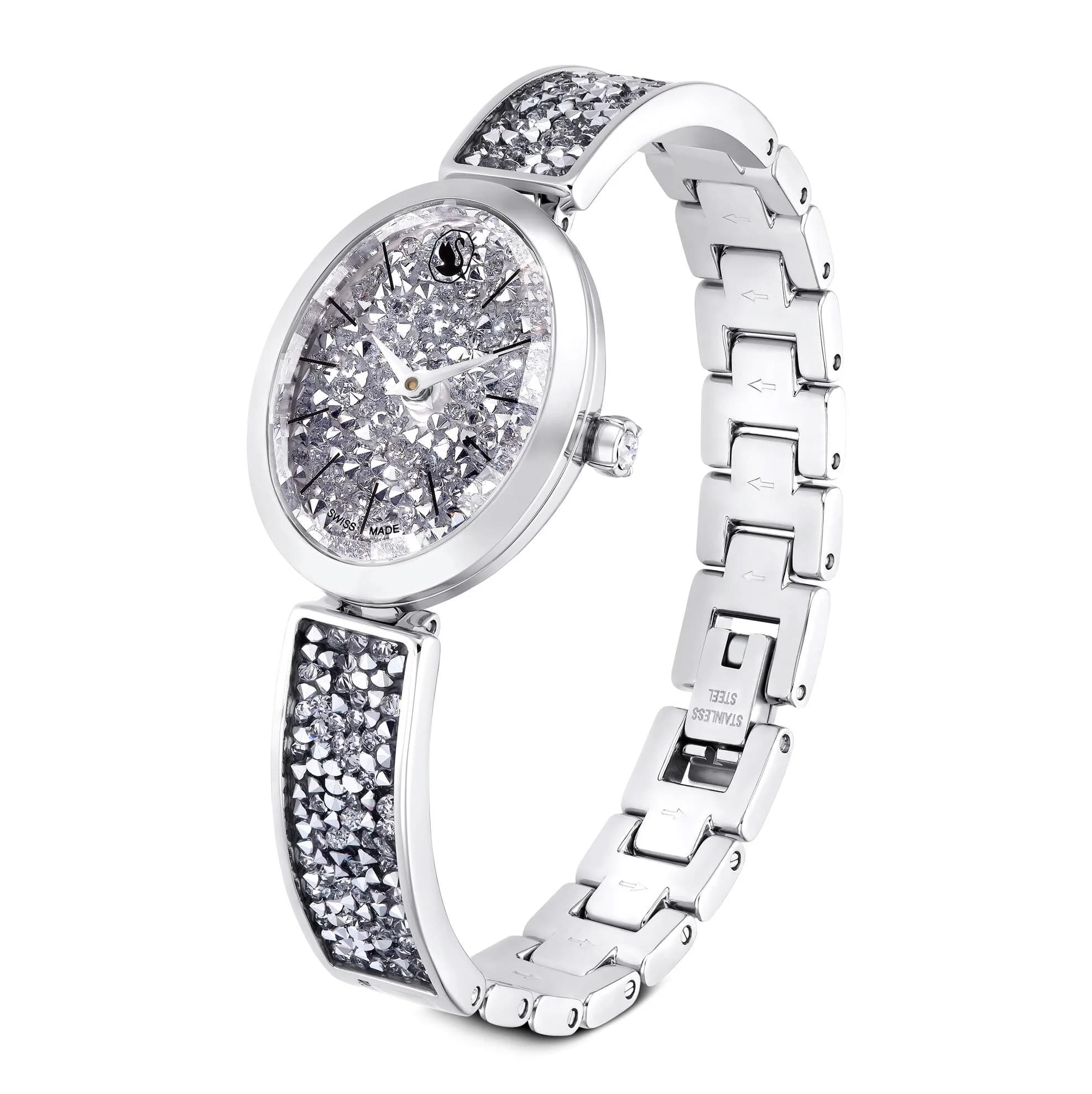ساعت مچی نقره ای سوئیسی سواروسکی اورجینال Swarovski Crystal Rock Oval Saat watch 5656881 — تصویر ۱۰