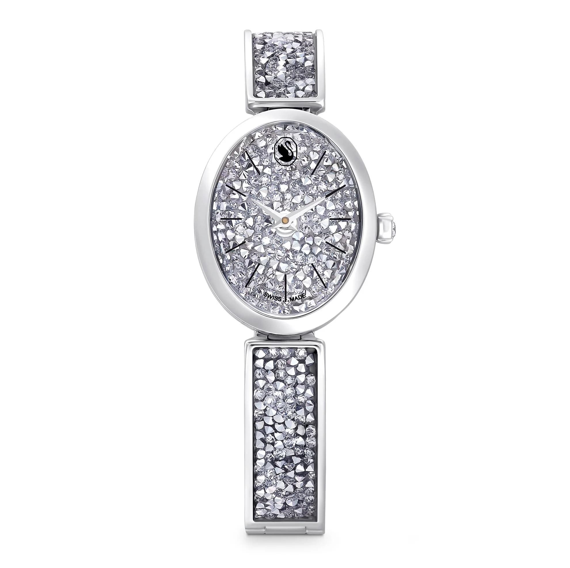 ساعت مچی نقره ای سوئیسی سواروسکی اورجینال Swarovski Crystal Rock Oval Saat watch 5656881 — تصویر ۲