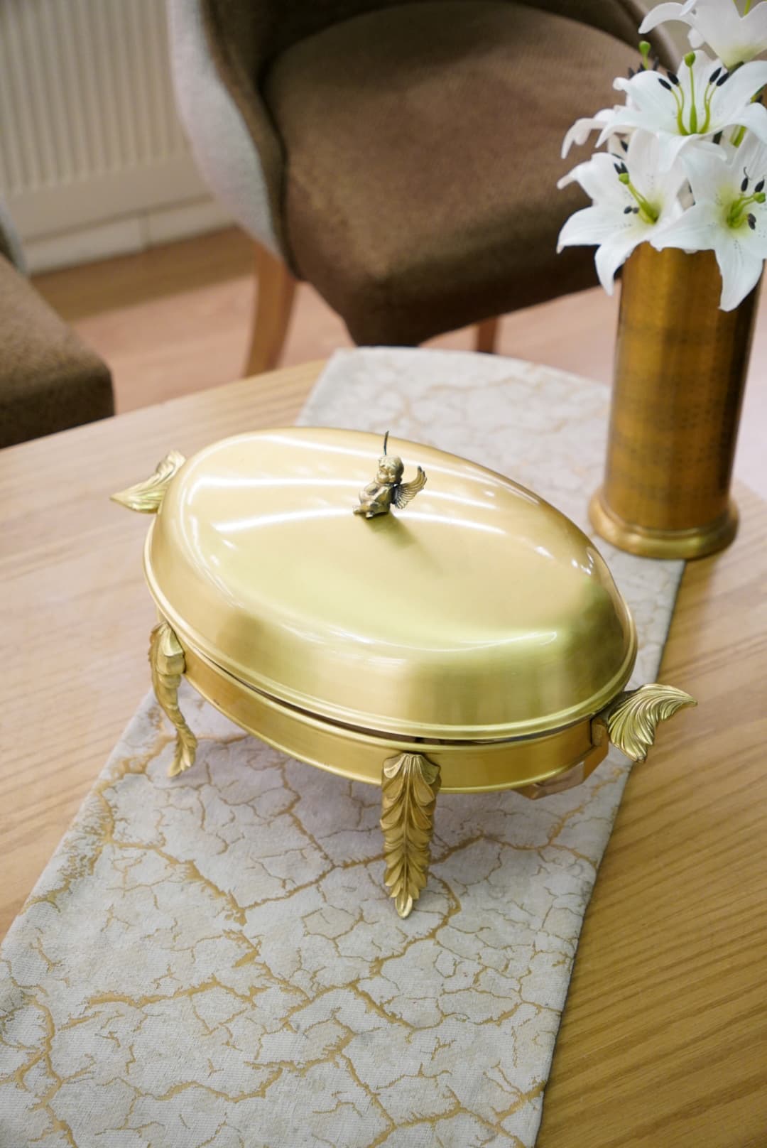 سوفله خوری بیضی بزرگ مدل فرشته برنجی کد 7005B