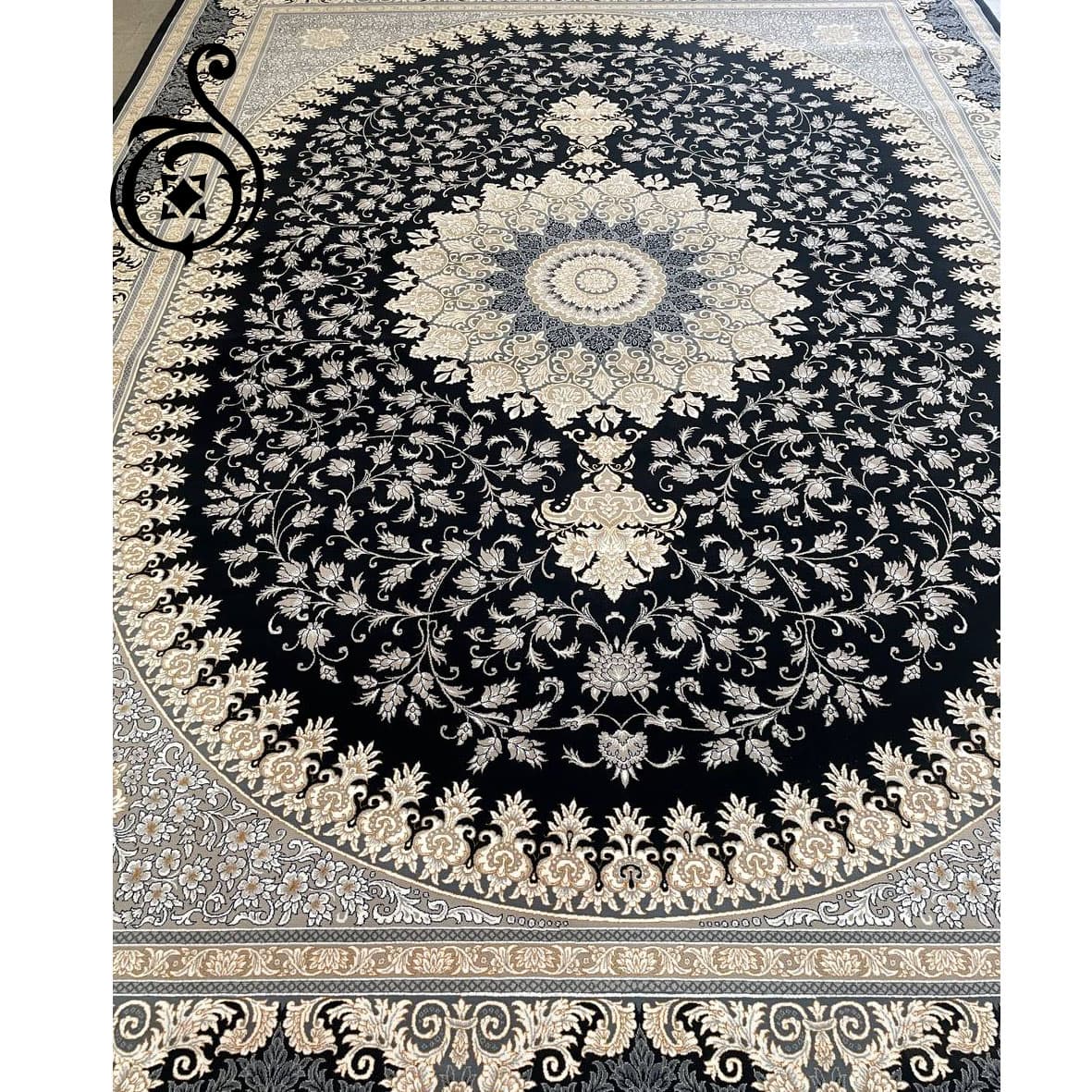 فرش 700 شانه تراکم 2550 ساده طرح افشان السا سرمه ای نه رنگ — تصویر ۳