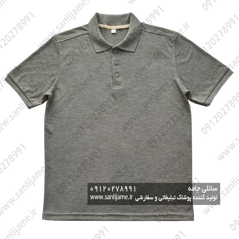 تیشرت یقه‌دار ساده مردانه طوسی ملانژ
