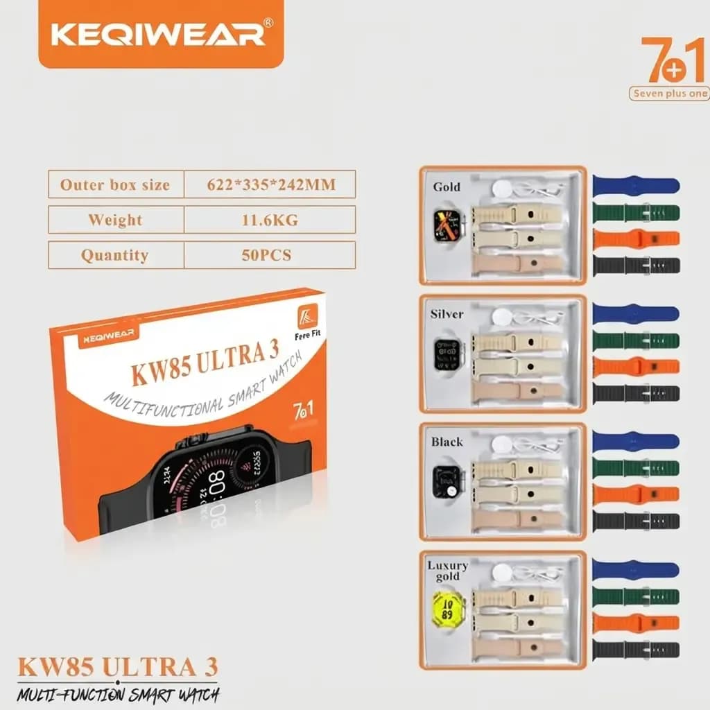 ساعت هوشمند کیوکر kw85 ultra3 با 7 بند — تصویر ۷