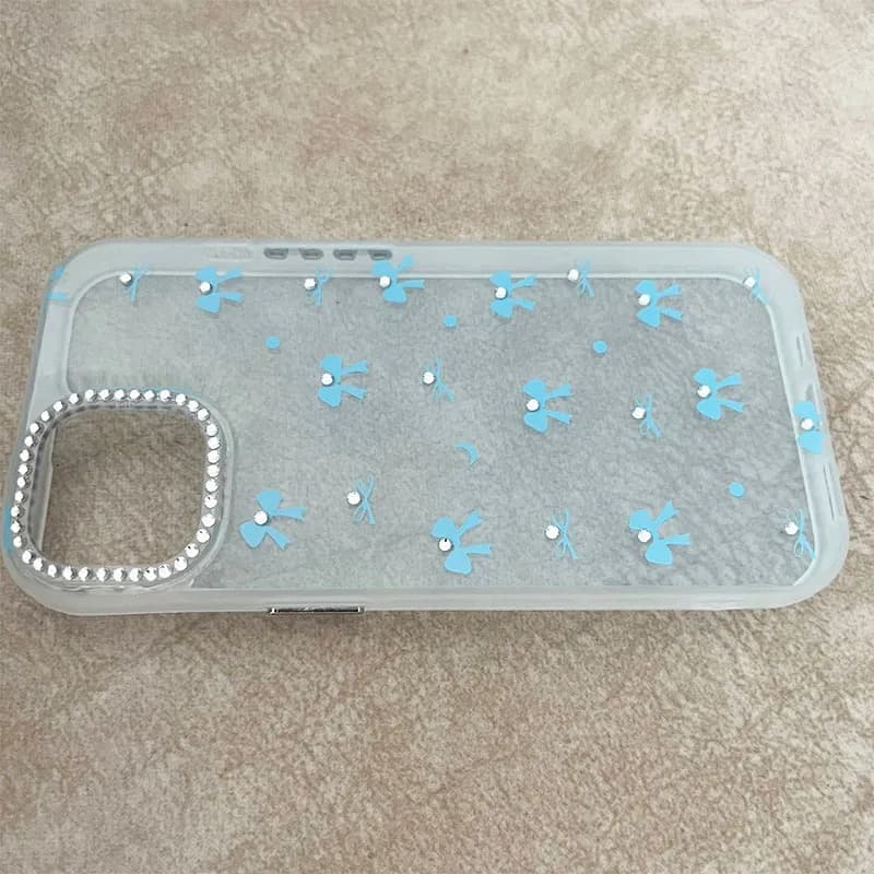 قاب گوشی iPhone 15 آیفون آبی طرح پاپیون نگین دار کد 1124 — تصویر ۳