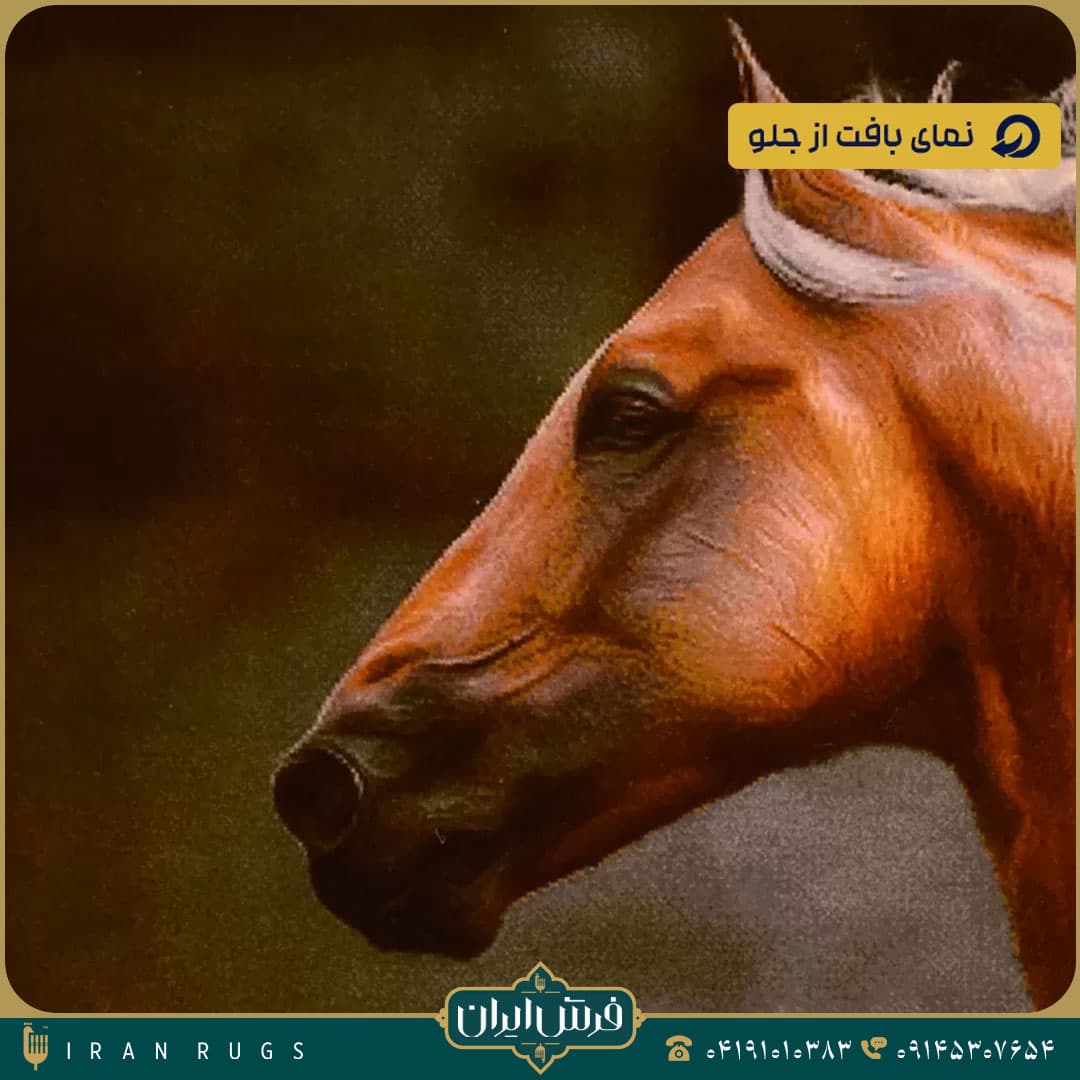 خرید تابلو فرش دستباف طرح کله اسب — تصویر ۵