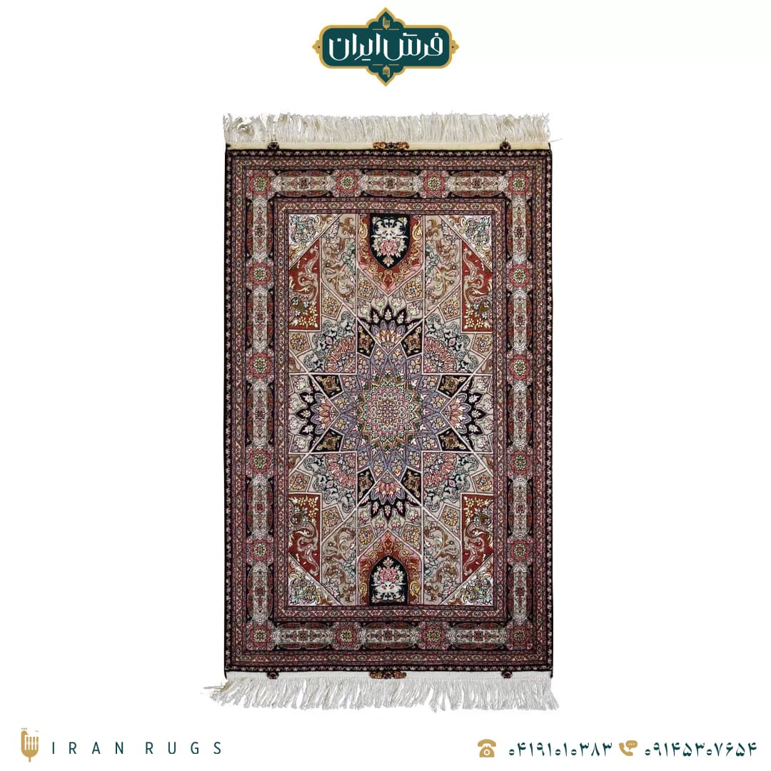خرید فرش دستباف 1.5 متری نقش گنبد مشکی قرمز