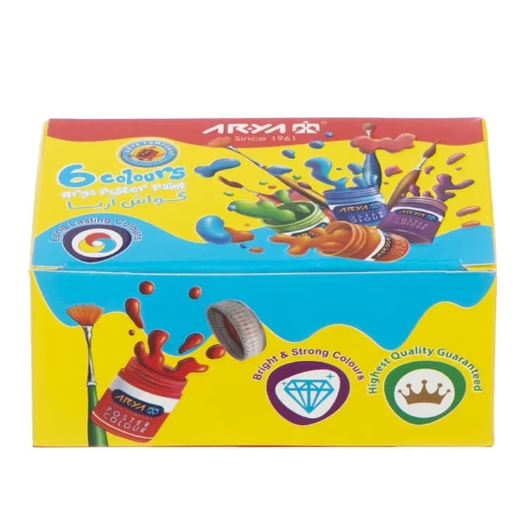 Arya آريا پوشرنگ گواش 6 رنگ مقوايی 40276 — تصویر ۱۰