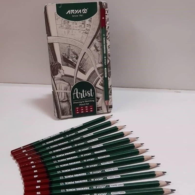 Arya Artist آریا آرتیست مداد طراحی 12 عددی جعبه فلزی 30758 — تصویر ۲