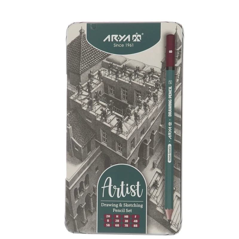 Arya Artist آریا آرتیست مداد طراحی 12 عددی جعبه فلزی 30758 — تصویر ۴