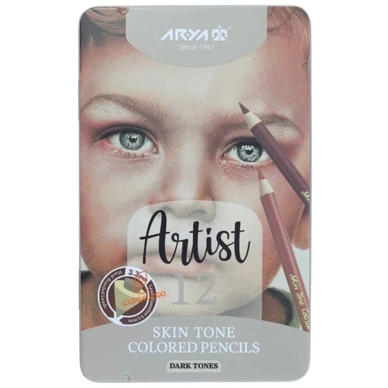 Arya Artist آریا آرتیست مداد 12 رنگ پوست تیره جعبه فلزی 39065