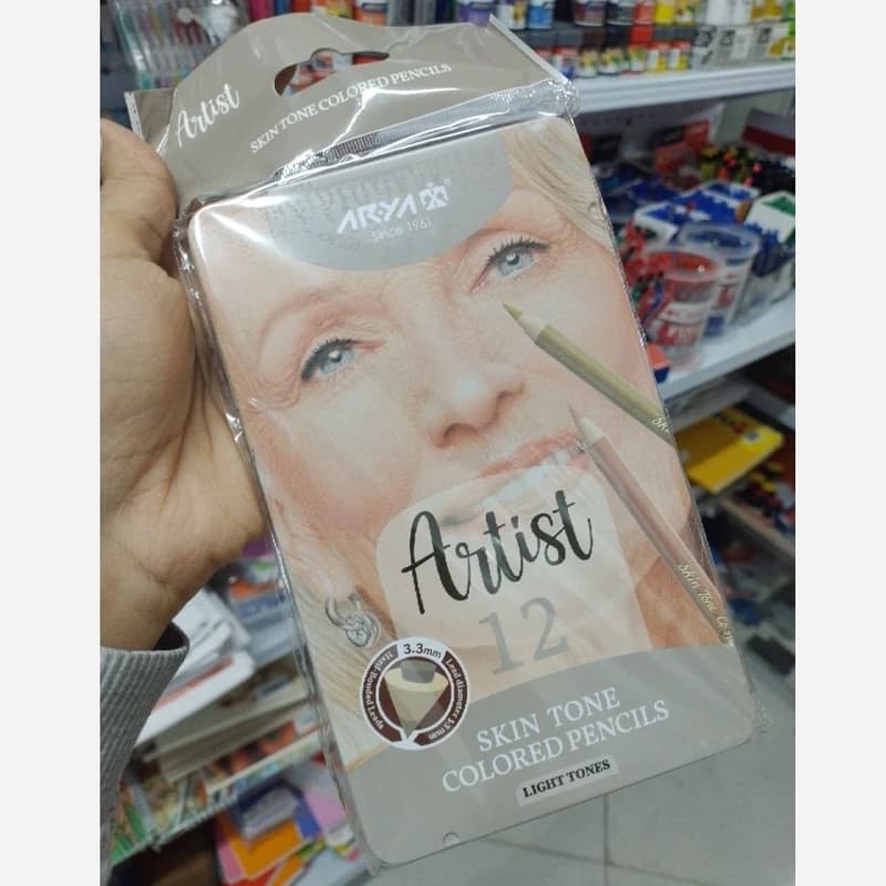 Arya Artist آریا آرتیست مداد 12 رنگ پوست روشن جعبه فلزی 39072 — تصویر ۵