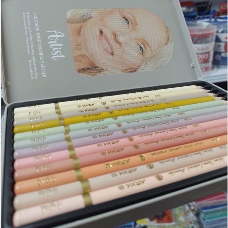 Arya Artist آریا آرتیست مداد 12 رنگ پوست روشن جعبه فلزی 39072 — تصویر ۶