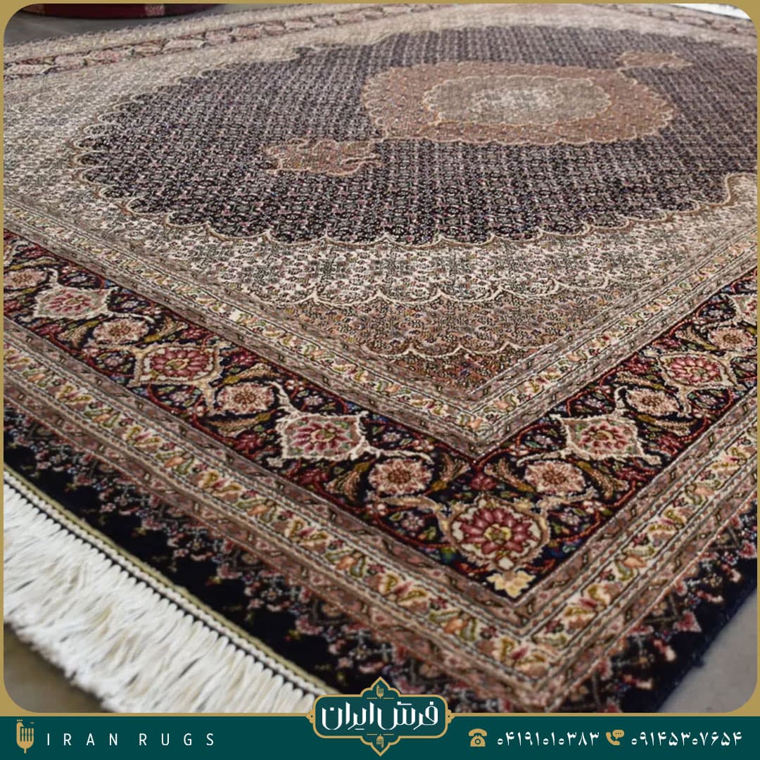 خرید فرش دستباف 3 متری طرح نقش ریزماهی عبدالهی قهوه ای و مشکی — تصویر ۵