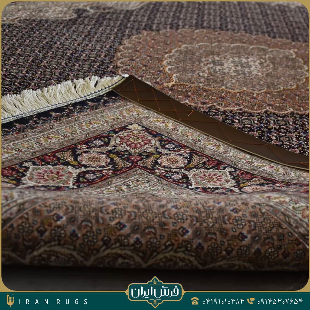 خرید فرش دستباف 3 متری طرح نقش ریزماهی عبدالهی قهوه ای و مشکی — تصویر ۶