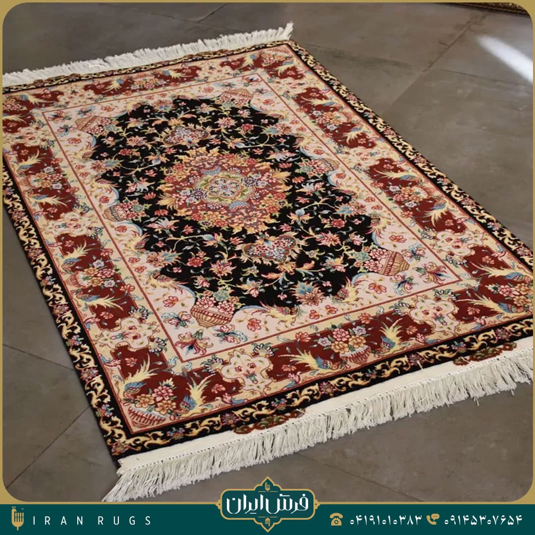 خرید فرش دستباف 1.5 متری نقش نشاط مشکی و زرشکی — تصویر ۶