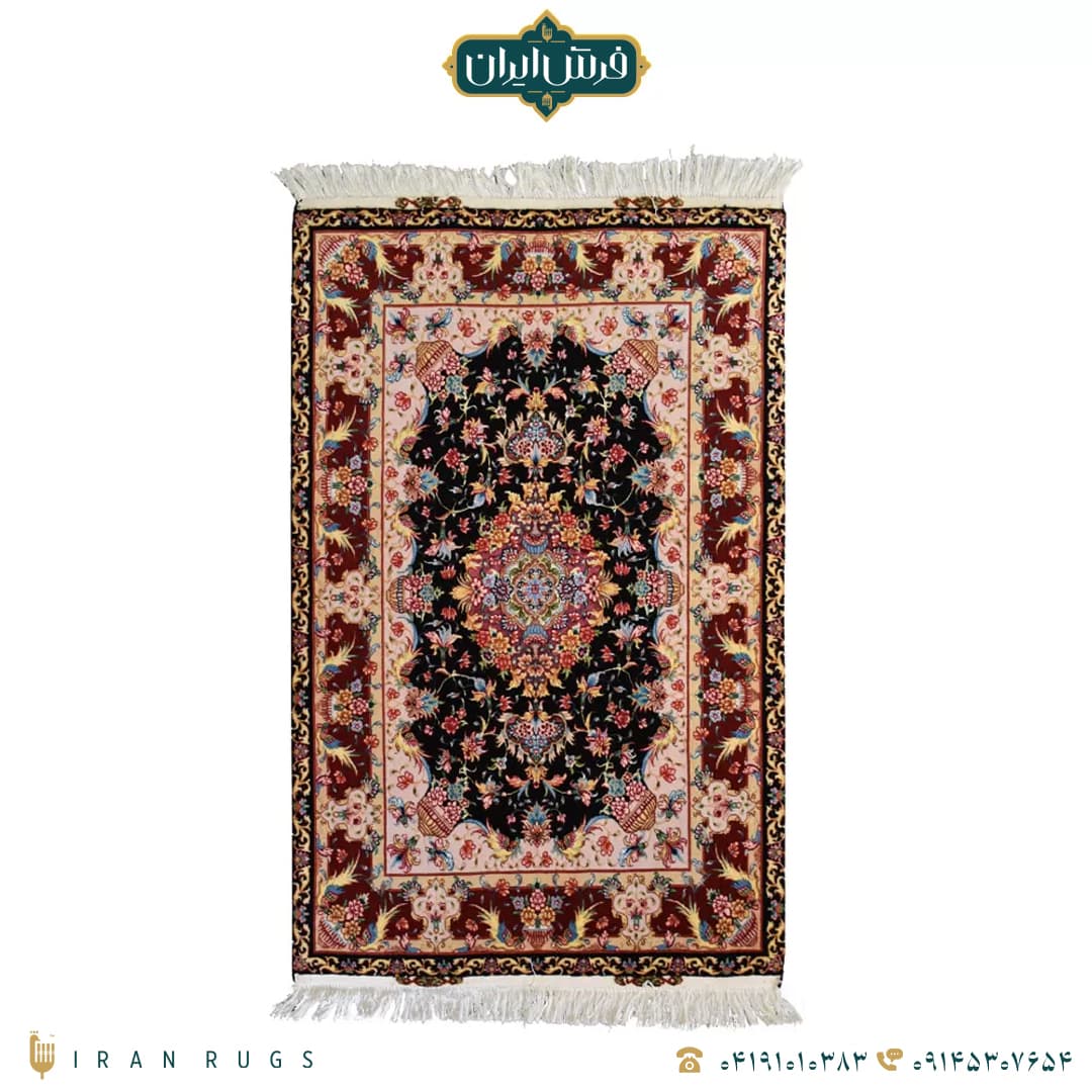 خرید فرش دستباف 1.5 متری نقش نشاط مشکی و زرشکی — تصویر ۵