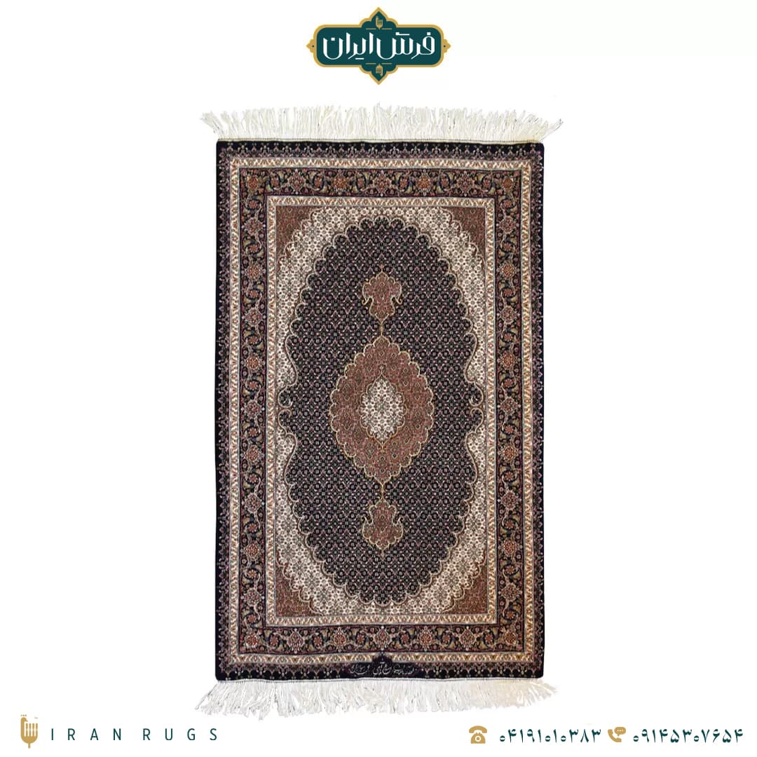 خرید فرش دستباف 1.5 متری طرح ریز ماهی عبداللهی مشکی قهوه ای — تصویر ۵