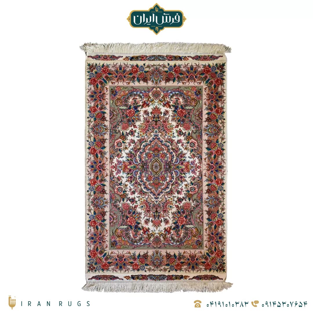خرید فرش دستباف 1.5 متری طرح خطیبی قرمز و کرمی