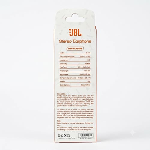 هندزفری سیم دار جی‌بی‌ال مدل JBL JB-135 | کیفیت صدای Pure Bass — تصویر ۳