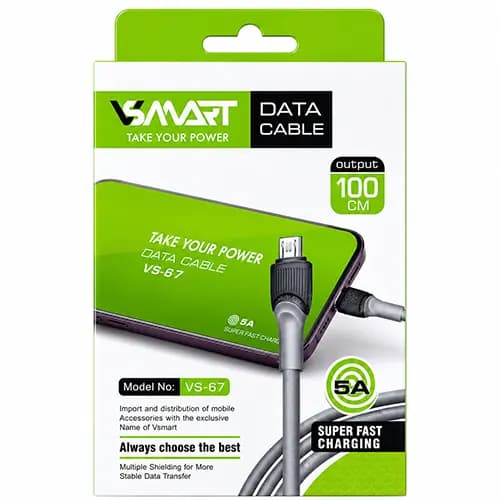 کابل شارژ و انتقال داده Vsmart VS-67 USB به Micro USB فست شارژ 5 آمپر 1 متری