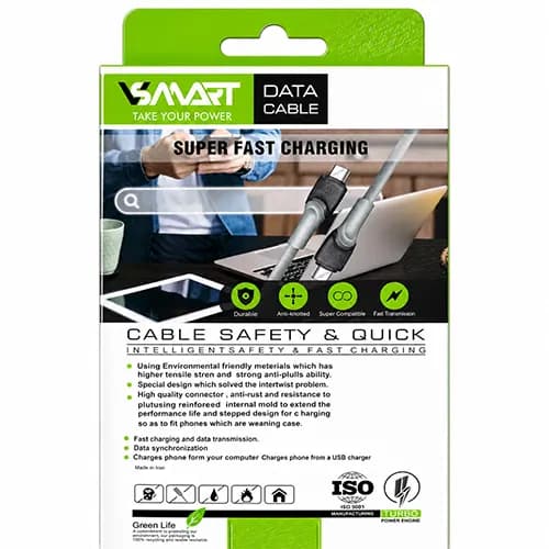 کابل شارژ و انتقال داده Vsmart VS-67 Type-C به Type-C فست شارژ 5 آمپر 1 متری — تصویر ۶