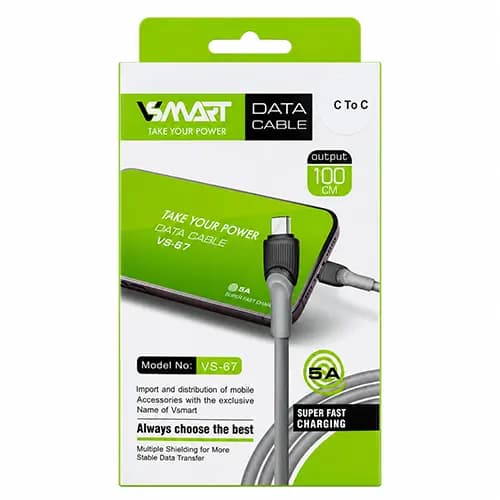 کابل شارژ و انتقال داده Vsmart VS-67 Type-C به Type-C فست شارژ 5 آمپر 1 متری