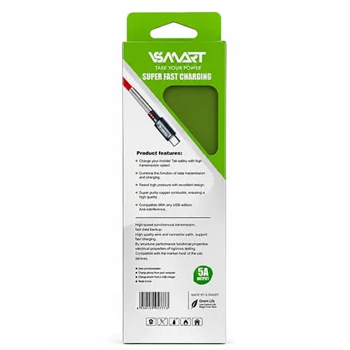 کابل شارژ تایپ C فست شارژ VSMART VS-65 — 5 آمپر، 1 متری — تصویر ۲